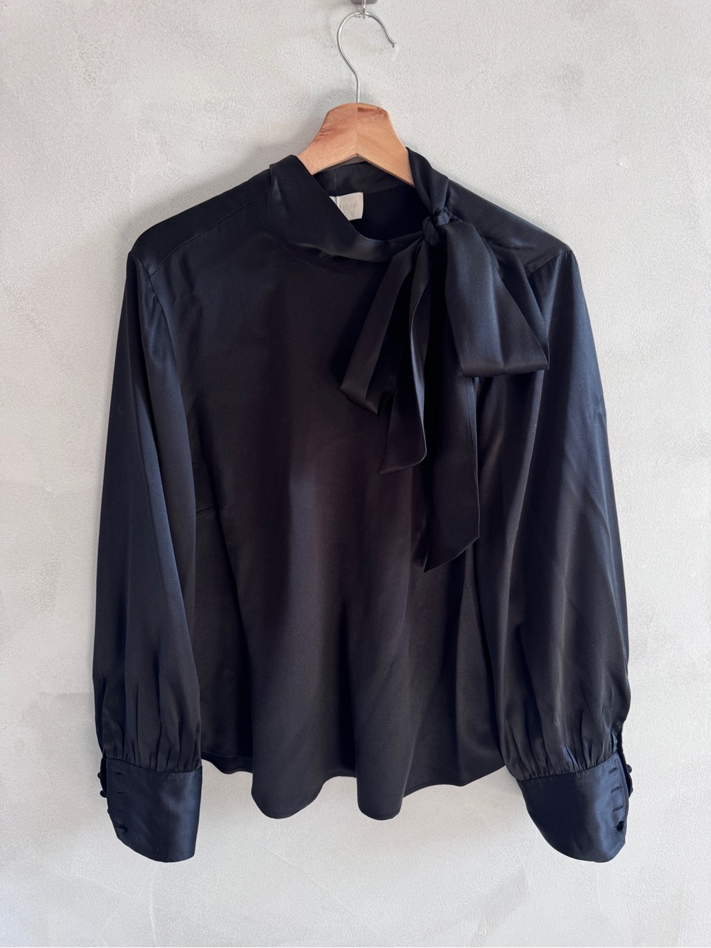 J. Crew Collection - Black Silk Bow-Tie Long-Sleeve Blouse - Size L